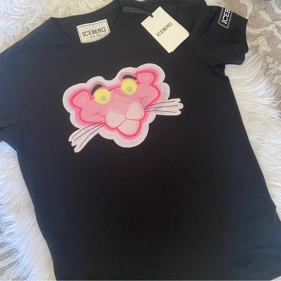 New  PINK PANTHER BLACK CREWNECK T-SHIRT - Picture 2 of 8